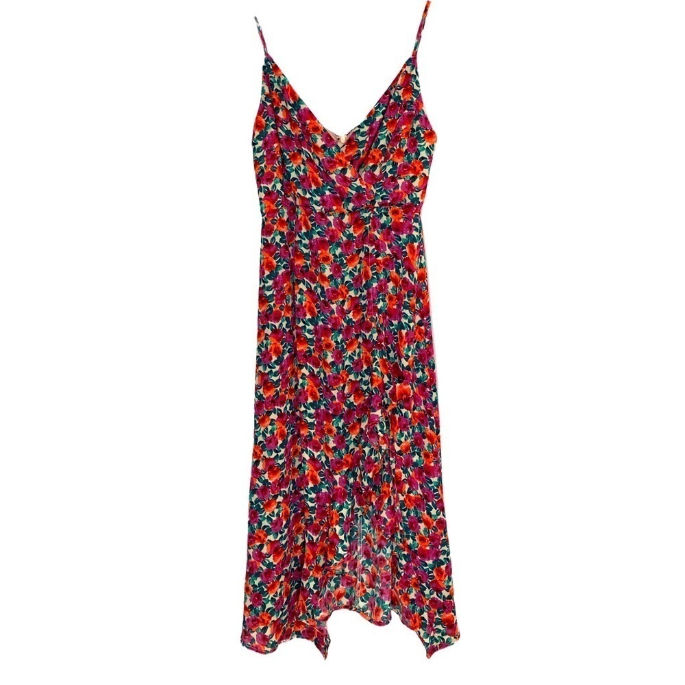 Lilyful floral uneven hem maxi dress with wrap over v-neck bodice